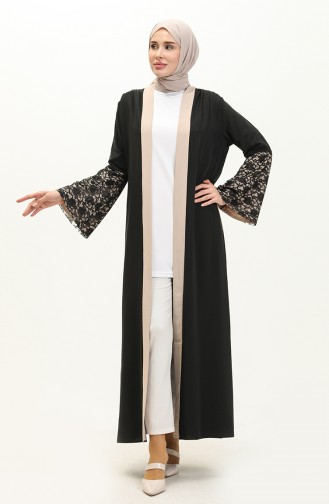 Dantel Detaylı Abaya Bej 12212