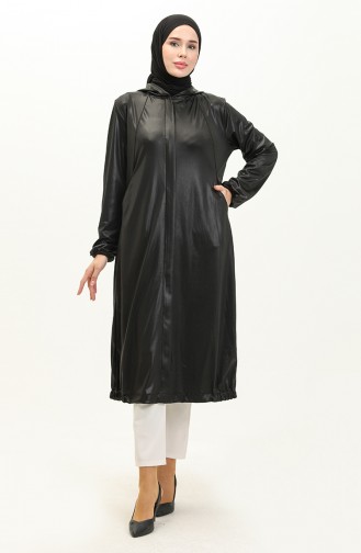 Vivezza Glanzende Flowy Abaya Met Capuchon 6984-01 Zwart 6984-01