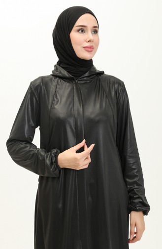 Vivezza Glanzende Flowy Abaya Met Capuchon 6984-01 Zwart 6984-01