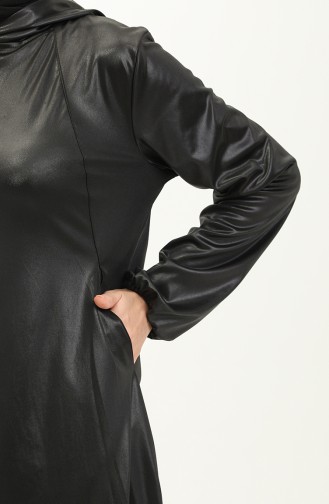 Vivezza Glanzende Flowy Abaya Met Capuchon 6984-01 Zwart 6984-01