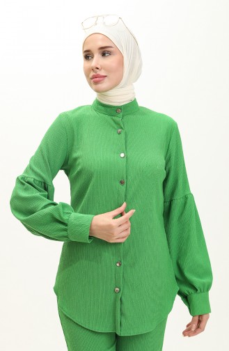 Bürümcük Kumaş Tunik Pantolon İkili Takım 6106-05 Yeşil