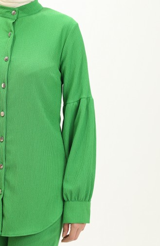 Bürümcük Kumaş Tunik Pantolon İkili Takım 6106-05 Yeşil