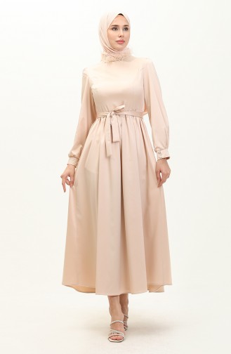 Beige Hijab Evening Dress 14588