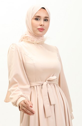 Beige Hijab Evening Dress 14588