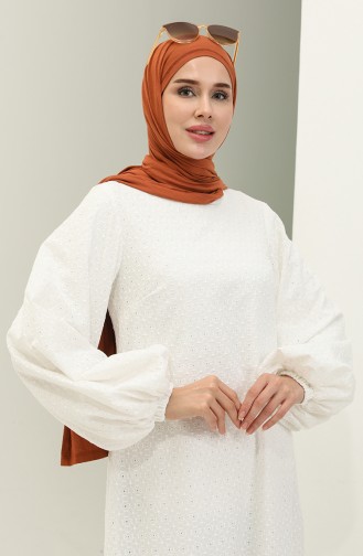فستان قطن برودري238449-01 أبيض 238449-01