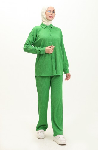 Bürümcük Kumaş Tunik Pantolon İkili Takım 6107-05 Yeşil