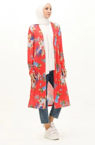 Cardigan à Motif 8636-01 Corail Rouge 8636-01