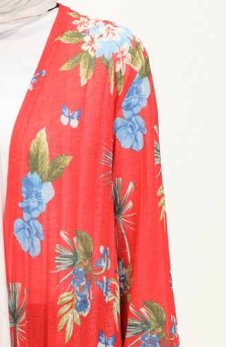 Cardigan à Motif 8636-01 Corail Rouge 8636-01