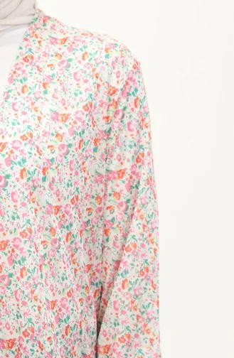 Patterned Long Cardigan 8638-01 Ecru Pink 8638-01