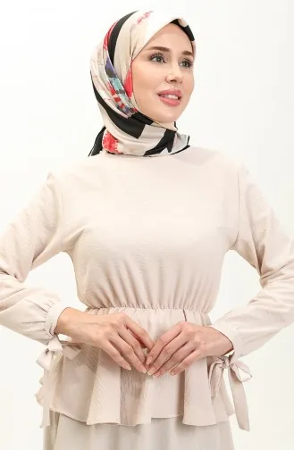 طقم ثنائي بلوزة تنورة نسيج آبروبين 0124-01 بيج 0124-01