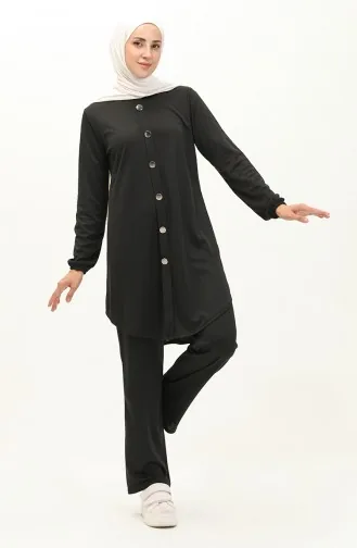 Buttoned Tunic Pants Double Suit 1720-01 Black 1720-01