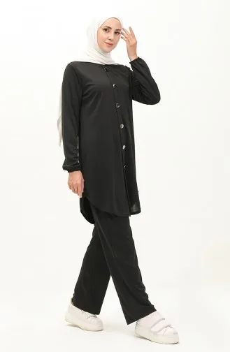 Buttoned Tunic Pants Double Suit 1720-01 Black 1720-01