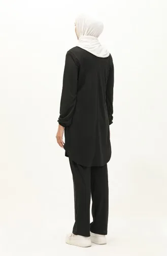 Buttoned Tunic Pants Double Suit 1720-01 Black 1720-01