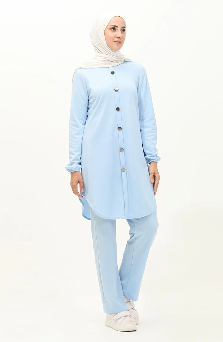 Buttoned Two Piece Suit 1720-02 Baby Blue 1720-02