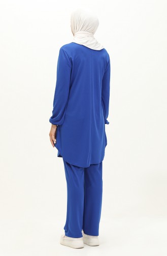 Düğmeli Tunik Pantolon İkili Takım 1720-04 Saks