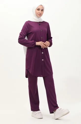 Buttoned Two Piece Suit 1720-05 Plum 1720-05