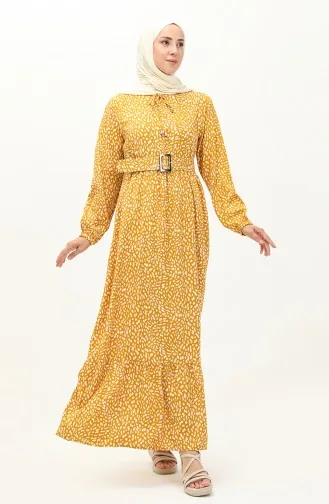 Robe Viscose à Motif 2204-01 Moutarde 2204-01