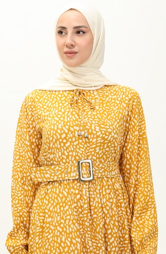 Viscose Belted Patterned Dress 2204-01 Mustard 2204-01