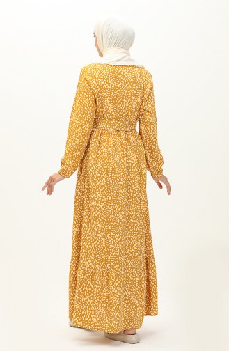 Viscose Belted Patterned Dress 2204-01 Mustard 2204-01