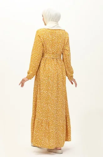 Robe Viscose à Motif 2204-01 Moutarde 2204-01