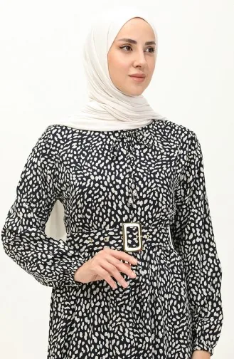 فستان فيسكوز منقوش بحزام 2204-02 كحلي 2204-02