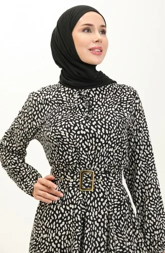Robe Viscose à Motif 2204-04 Noir 2204-04