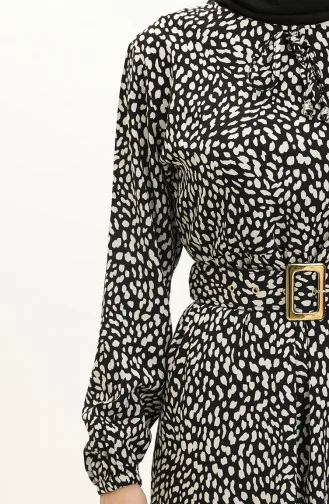 Robe Viscose à Motif 2204-04 Noir 2204-04