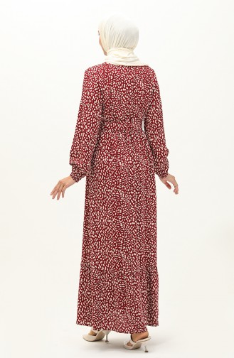 Viscose Belted Patterned Dress 2204-05 Claret Red 2204-05