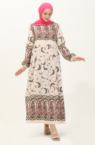 Gemustertes Leinen Kleid 1888-05 Rosa Creme 1888-05