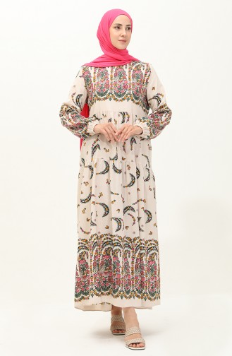Gemustertes Leinen Kleid 1888-05 Rosa Creme 1888-05