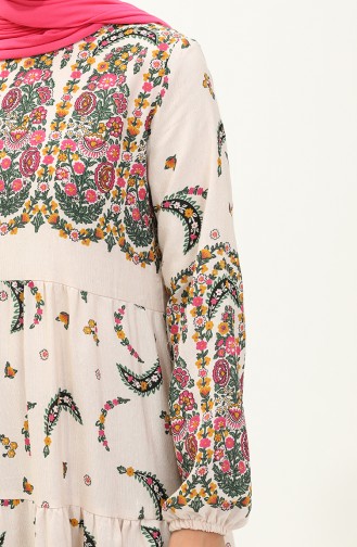 Gemustertes Leinen Kleid 1888-05 Rosa Creme 1888-05