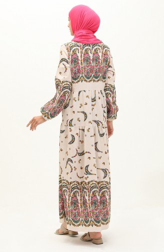 Gemustertes Leinen Kleid 1888-05 Rosa Creme 1888-05