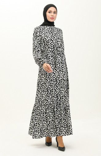 فستان فيسكوز بنقش جلد النمر 0115-01 أسود أبيض 0115-01