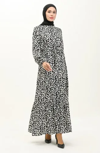 Robe Viscose Motif Léopard 0115-01 Noir Blanc 0115-01