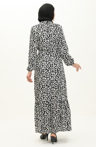 فستان فيسكوز بنقش جلد النمر 0115-01 أسود أبيض 0115-01