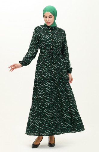 فستان قطن بنقطة 0116-01 أسود أخضر 0116-01
