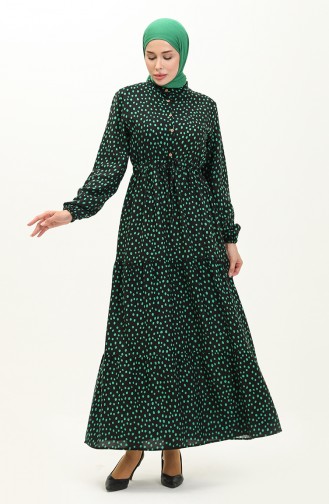 Polka Dot Cotton Dress 0116-01 Black Green 0116-01