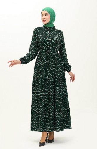 Polka Dot Cotton Dress 0116-01 Black Green 0116-01