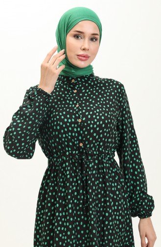 Robe en Coton à Pois 0116-01 Noir Vert 0116-01