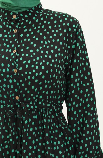 Polka Dot Cotton Dress 0116-01 Black Green 0116-01