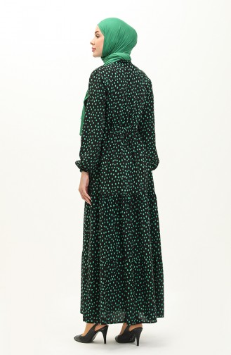 Puantiyeli Pamuklu Elbise 0116-01 Siyah Yeşil