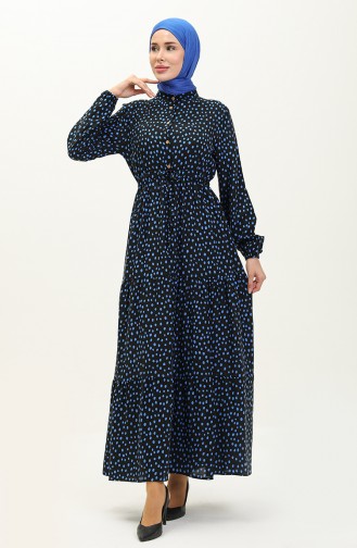 Robe en Coton à Pois 0116-02 Noir Bleu Roi 0116-02