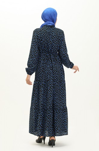 Robe en Coton à Pois 0116-02 Noir Bleu Roi 0116-02