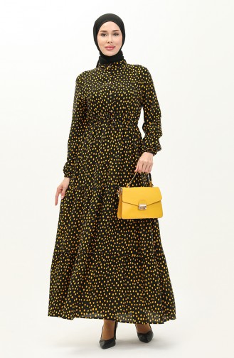 Polka Dot Cotton Dress 0116-03 Black Yellow 0116-03