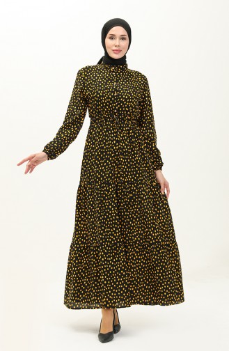 Polka Dot Cotton Dress 0116-03 Black Yellow 0116-03