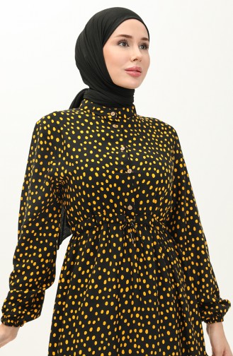 Puantiyeli Pamuklu Elbise 0116-03 Siyah Sarı