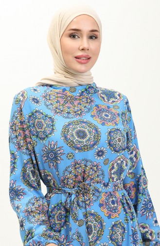 Robe en Viscose à Motif 0117-03 Bleu 0117-03