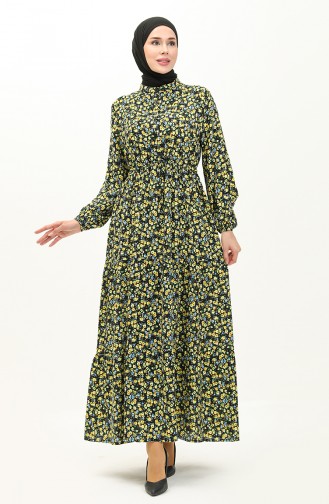 Floral Print Cotton Dress 0120-01 Yellow Black 0120-01