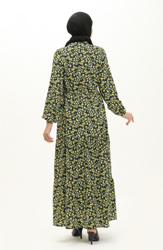 Floral Print Cotton Dress 0120-01 Yellow Black 0120-01