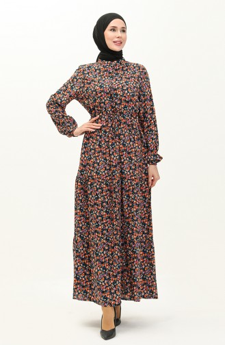 Floral Print Cotton Dress 0120-02 Brick Black 0120-02